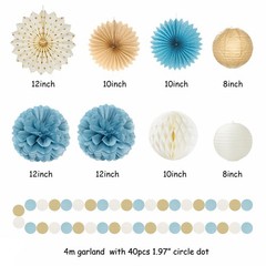 Light-Dusty Blue Beige-Champagne Party-Decorations – 19pcs Boho Neutral Strea…