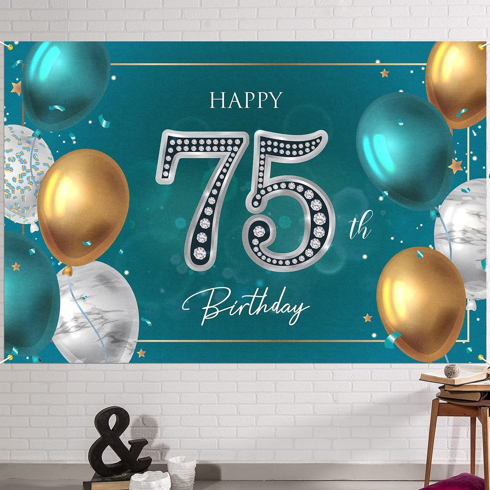 HAMIGAR 6x4ft Happy 75th Birthday Banner Backdrop – 75 Years Old Green