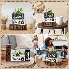 4Pcs Wooden Tabletop Decor Rustic Tiered Tray with Faux Eucalyptus Leaves Woo…