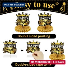9 PCS Happy Birthday Party Table Decorations | Black and Gold Birthday Center Pi