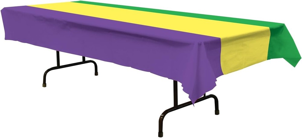 Mardi Gras Plastic Rectangular Tablecover 108″L x 54″W