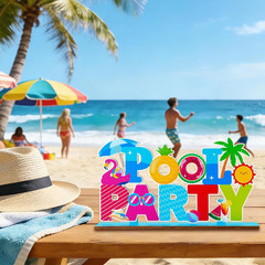 Pool Party Decorations Wood Table Centerpieces 11.81″ X 6.37″ Summer Pool Party