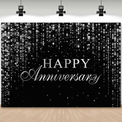 Happy Anniversary Backdrop Black Silver Anniversary Banner Cheers to Marriage