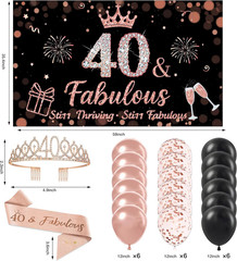 40Th Birthday Decorations for Women, Black and Rose Gold 40Th Birthday Decoratio