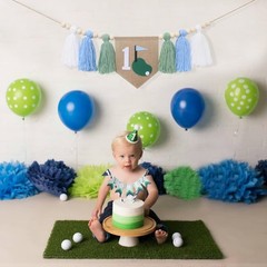 Golf Theme 1st Birthday Tassels High Chair Banner – Green Blue Golf Hole In O…