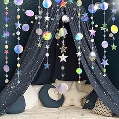 Iridescent Party Star Circle Dot Decoration Iridescent Hanging Garland Stream…