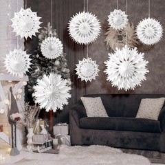 White Paper Snowflake Decorations, 9Pcs Christmas Winter Snowflake Paper Lantern