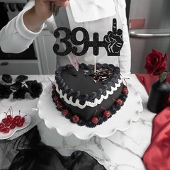 1Pc 39+1 Black Glitter Cake Topper 40th Birthday Party Cake Decorations for F…