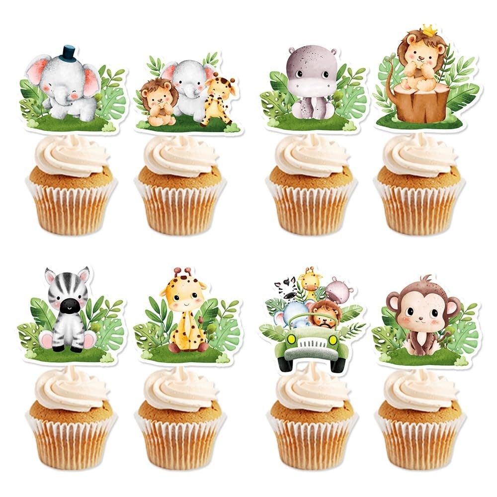 Safari Cupcake Toppers,24 PCS Safari Cake Topper,Safari Animal Cupcake Toppers