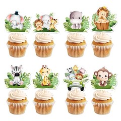 Safari Cupcake Toppers,24 PCS Safari Cake Topper,Safari Animal Cupcake Toppers