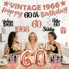 Yatufom 60Th Birthday Decorations for Women, Rose Gold Vintage 1966 Birthday Ban