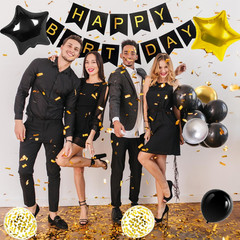 Black and Gold Birthday Decorations for Women, Black Happy Birthday Banner, Star