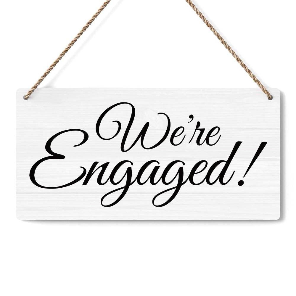White Rustic We’re Engaged Wedding Sign Photo Props 12×6 Inch Party Decor