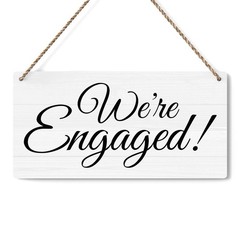 White Rustic We’re Engaged Wedding Sign Photo Props 12×6 Inch Party Decor