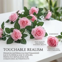 2 Pack Artificial Pink Rose Garland Vine – Total 16FT Silk Fake Blush Pink Rose