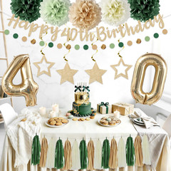 13Pcs 40Th Birthday Decorations for Girls, Sage Green Happy 40Th Birthday Banner