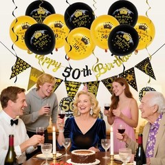 50th Birthday Decorations Kit for Men Women, Black and Gold Black Gold 50th