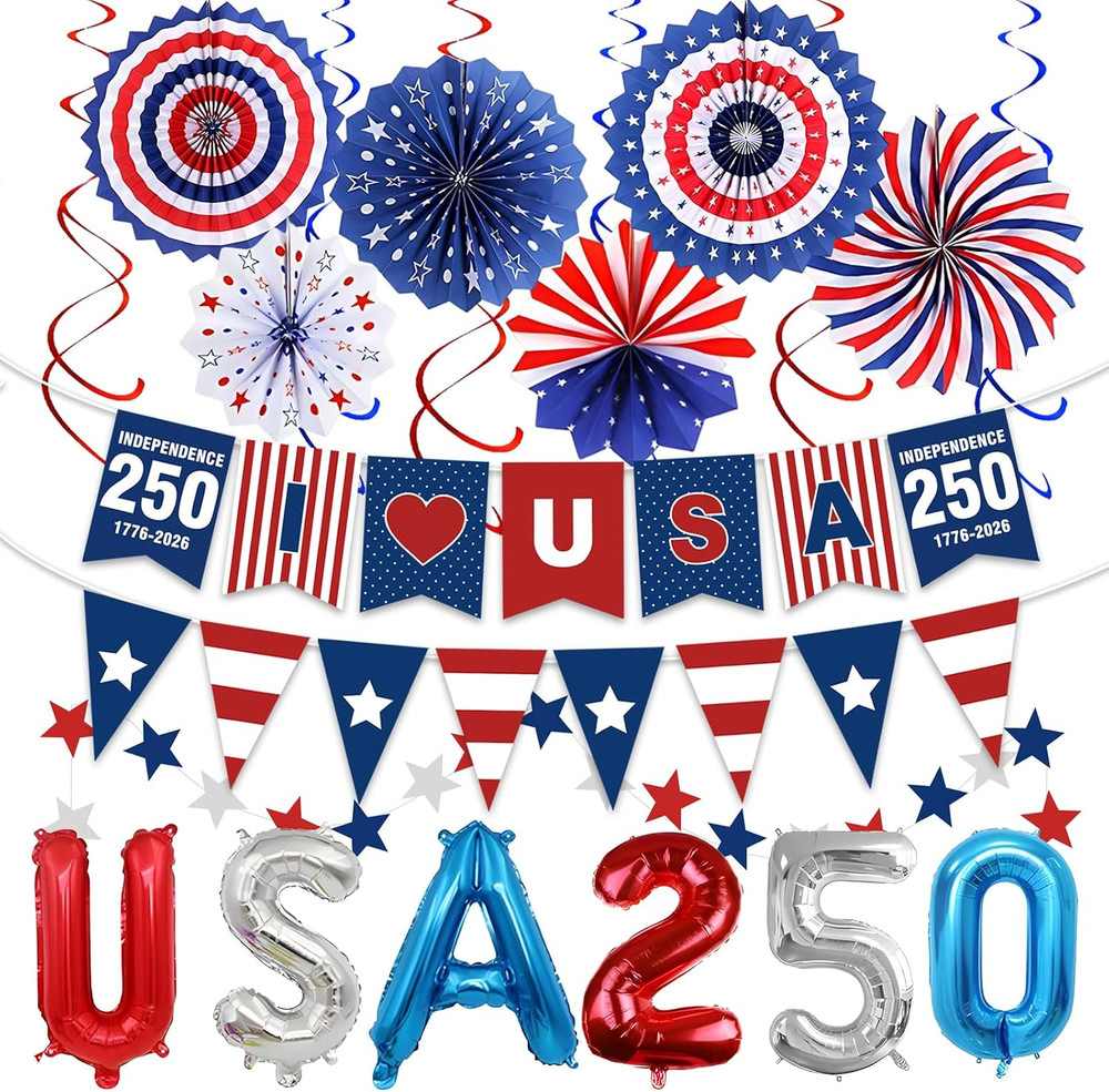 34Pcs 4th of July Decorations Patriotic Decorations Banner Red White Blue Paper