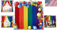 Rainbow Birthday Backdrop: Colorful 10x15ft Curtains Set