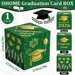 2026 Graduation Decorations – Green Gold Graduation Card Box for Graduation Deco