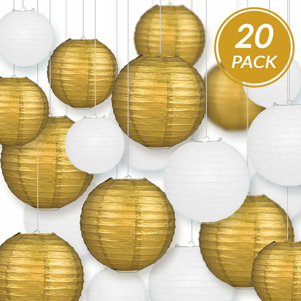 Ultimate 20-Piece Gold Variety Paper Lantern Party Pack – Assorted Sizes of 6″,