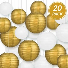 Ultimate 20-Piece Gold Variety Paper Lantern Party Pack – Assorted Sizes of 6″,