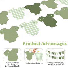 Green Bodysuit Party Decorations, Green Gingham Birthday Banners, Baby Shower Pa