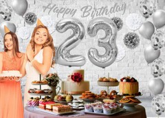 Silver & White 23rd Birthday Decorations – 40″ Number Balloons &More-Boy or Girl