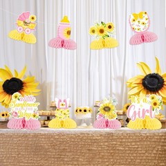 8 Pieces Sunflower Baby Shower Honeycomb Centerpieces, Pink Sun Flower Baby S…