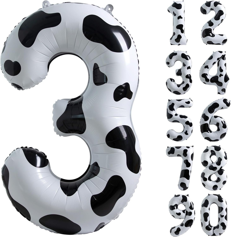Cow Print Balloon Birthday Decorations Supplies,40 Inch Number 3 Balloon | Cowgi