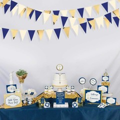 30Ft Navy Blue Gold and Beige Party Decorations Royal Blue Gold Triangle Flag…