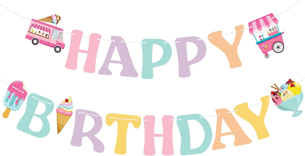 Ice Cream Happy Birthday Banner Sign Sweet Birthday Party Decorations Ice Cream