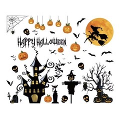 Halloween Window Stickers Large Static Clings Witch Bat Pumpkin Ghost FREE FAST