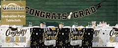 Graduation Decorations 2026-2 Pcs Black and Gold Gongrats Grad Tablecover for