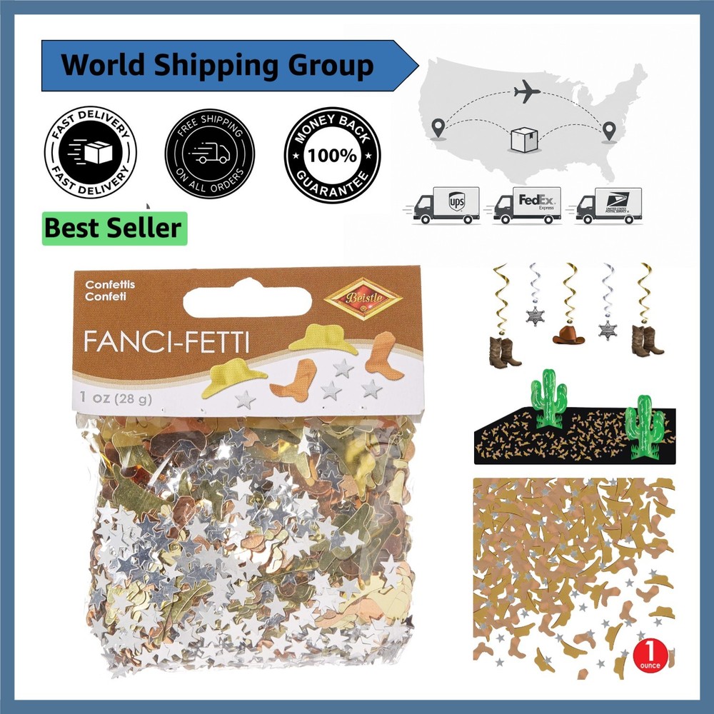Reusable Western-Themed Confetti: 1oz Copper, Gold & Silver Party Accessory