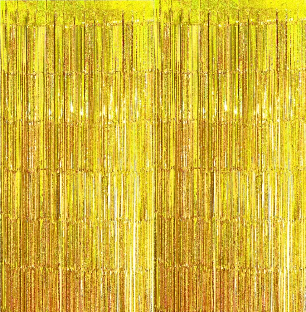 Gold Foil Fringe Curtain Tinsel Backdrop Party Decor Photo 9ft wide x 6ft long