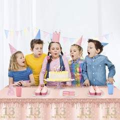 3 Pack 13Th Birthday Tablecloth Decorations for Girls, Pink Rose Gold Happy 13 B