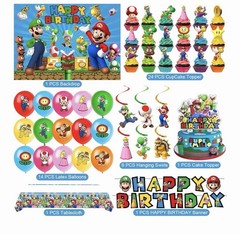 Super Mario Birthday Party Decoration Set Banner Backdrop Balloons Toppers