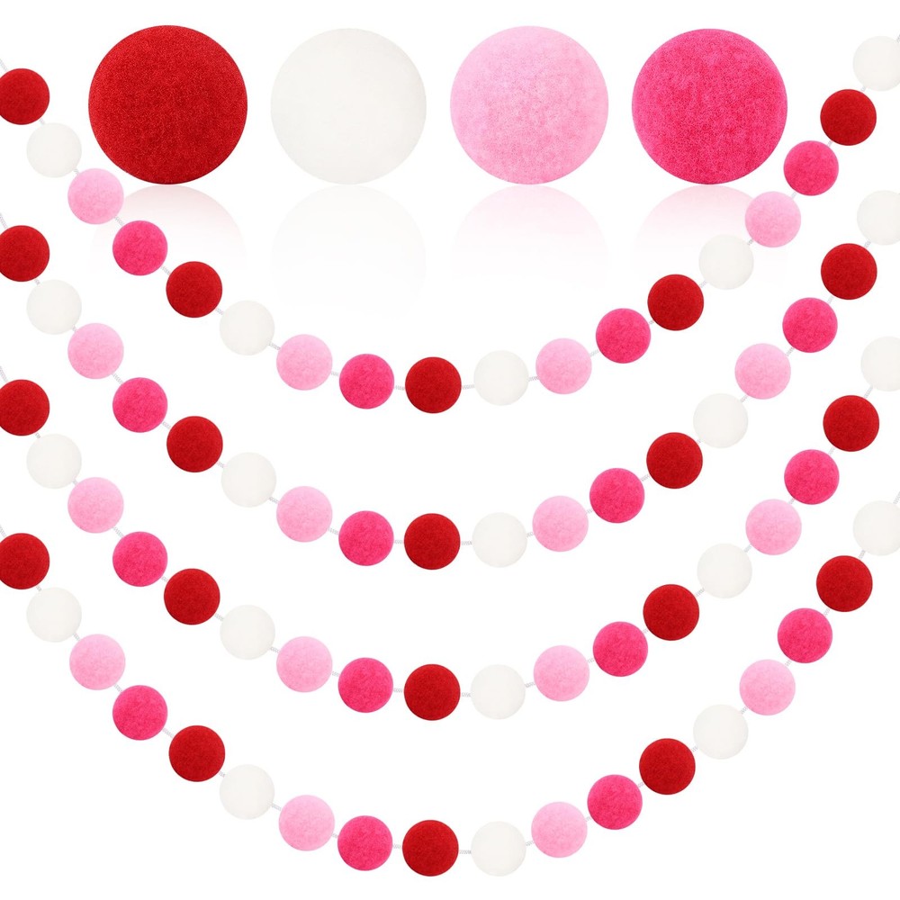 4 Pack 26.3 Feet Valentine’s Day Decorations Valentines Felt Garlands 30 Ball…
