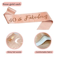 40th Birthday Decorations for Her – 5pcs Gifts Including 40th Tiara Crown, Sash,