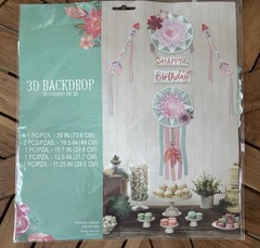Boho Happy Birthday 3-D Backdrop Paper Ribbon Wall Decoration Set 3.75″-12.5″