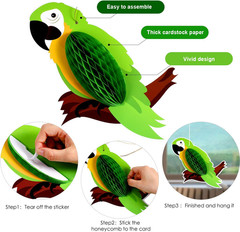 10 Pieces Tropical Birds Honeycomb Paper Cutouts, Parrot Honeycomb, Hawaiian Sum