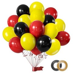 Red Black Yellow Balloon, Black with Printed Balloons, 50pcs 50 count Cartoon