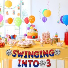 Spider Theme 3rd Birthday Banner, Pre-strung Swinging into 3 Banner, Spider 3…