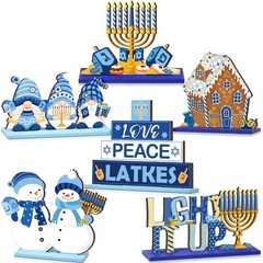 6 Pcs Happy Hanukkah Table Centerpieces Wooden Hanukkah Decor Gnomes Outdoor Dre