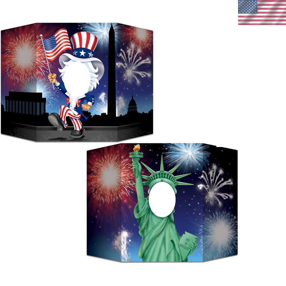 Reversible Patriotic Photo Booth Props, 37” x 25”, 2 Pack – Statue of Liberty…