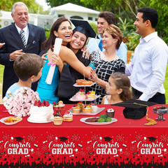 Class of 2026 Graduation Tablecloths Congrats Grad Party Decor Red Black 3 Pack
