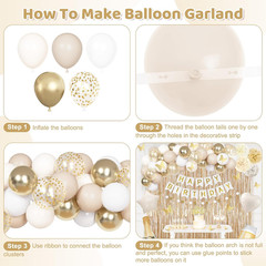 White Gold Birthday Party Decorations Kit for Women Girls, Happy Birthday Banner