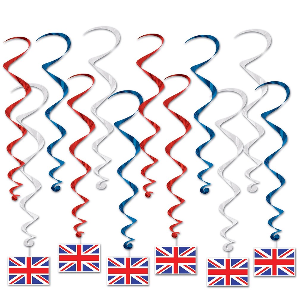 UNION JACK FLAG WHIRLS BRITISH ENGLAND ROYAL HANGING PARTY DECORATION SWIRLS