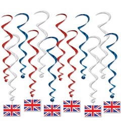 UNION JACK FLAG WHIRLS BRITISH ENGLAND ROYAL HANGING PARTY DECORATION SWIRLS